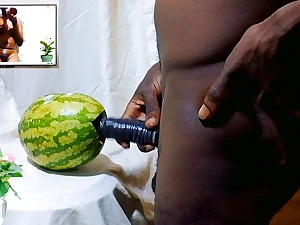 Intense pussy order with sweet watermelons: A solo teen's muddy pussy ache and sharing with a feminine friend.